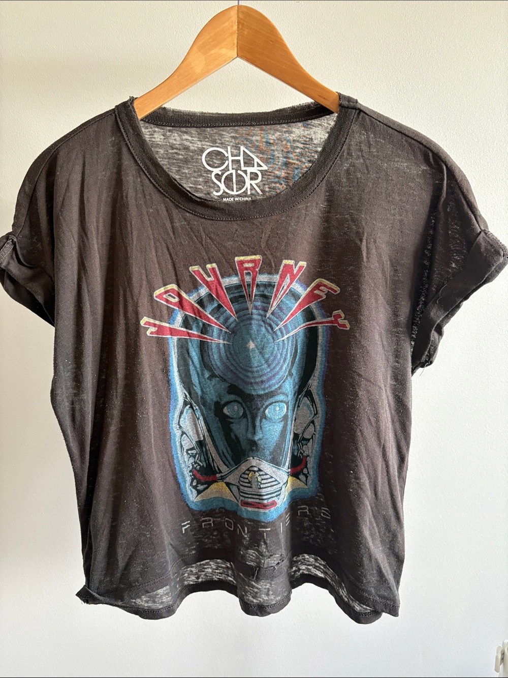 Chaser Journey Black Short Sleeve Tee with Blue & Red Graphic